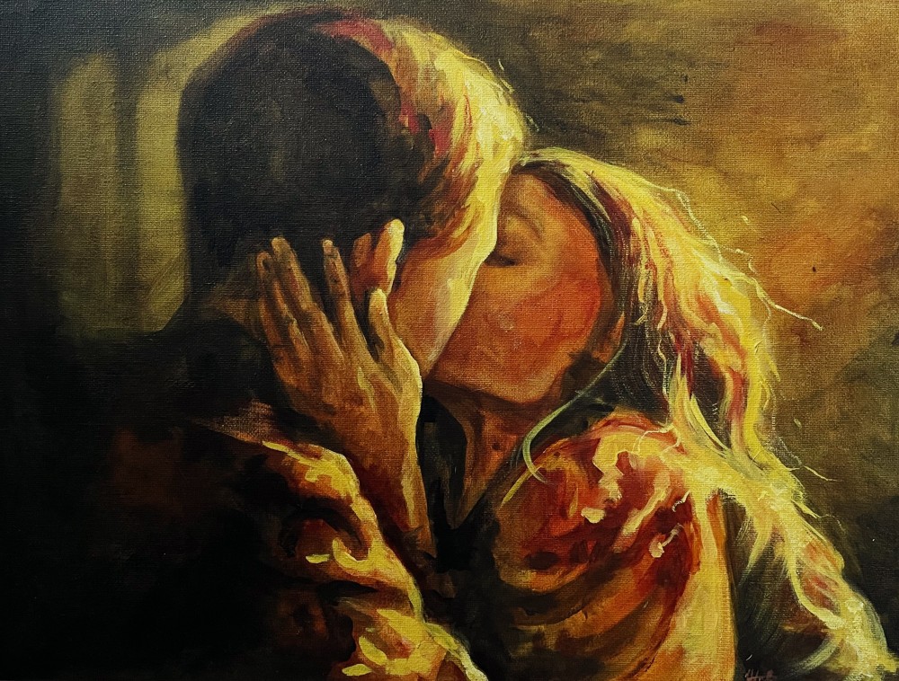 30.5 x 40.6 cm
Acrylic on canvas

This painting is everything I have ever felt when I was in love throughout my life. It has my whole heart poured into it. I was sat on the floor completely silent after I finished painting it with nothing left in me, because all that I have ever experienced was on that canvas.
It’s the part where I am meant to tell you that I have never sold a painting that fast, but I will tell you that I have never struggled so much with letting go of something that was so precious to me.