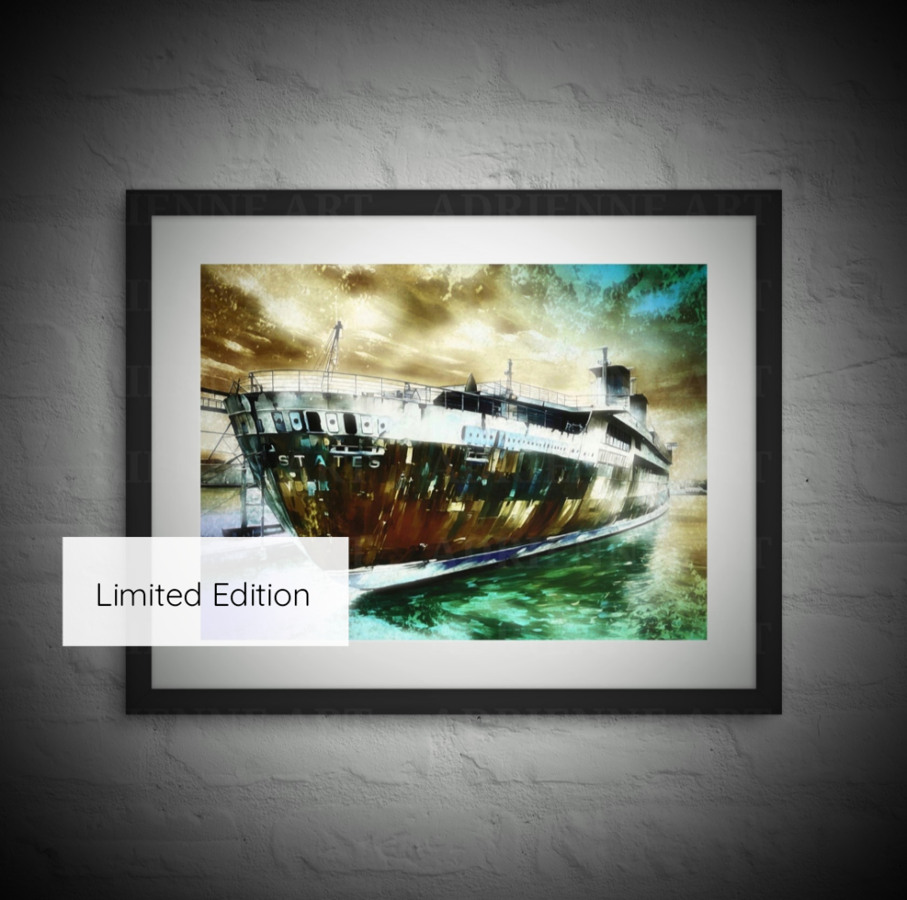 SS United States x ADRIENNE ART :: Limited Edition Framed Prints on Paper and Canvas :: Signed & Numbered :: Certificate of Authenticity :: Special Affordable Pricing :: 

Only 30 Will Be Crafted • Pre Order for Fall 2025 • Available Soon