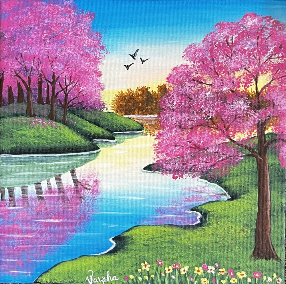 Acrylics on 20cm x 20cm canvas. Japan series.