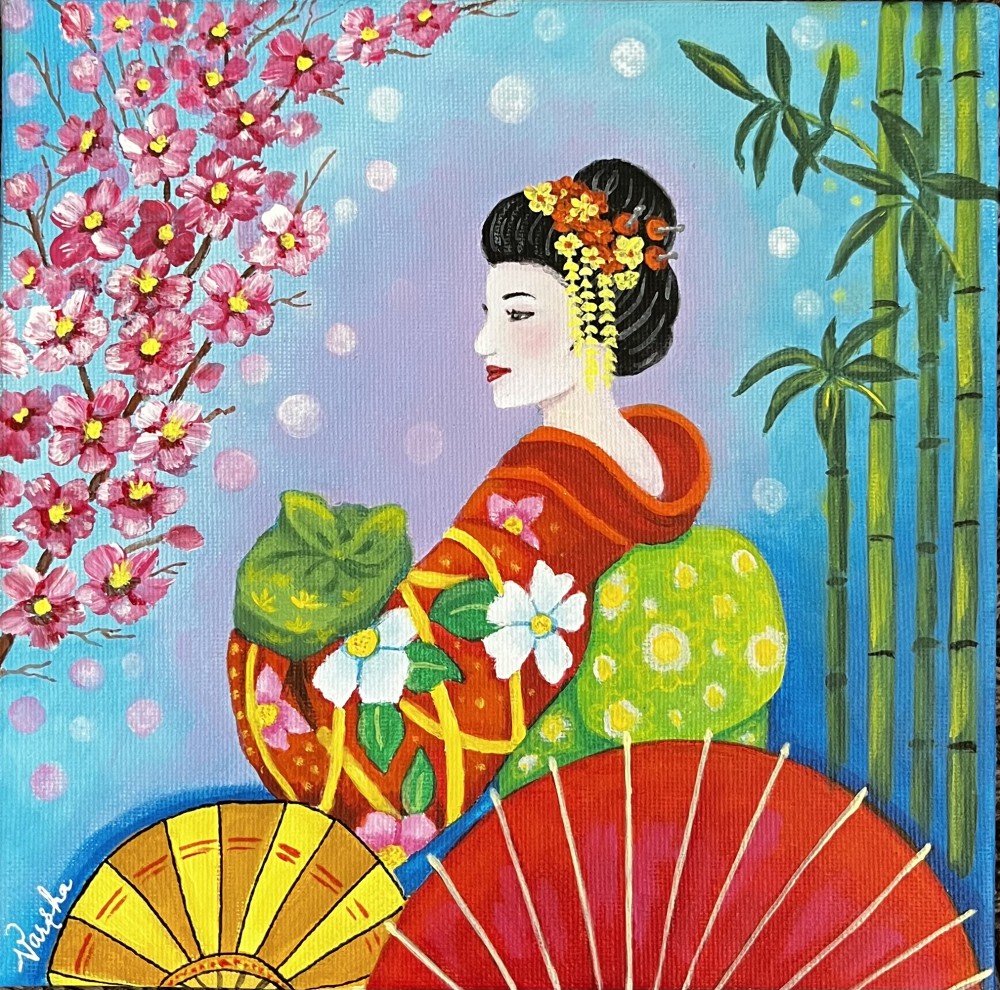 Acrylics on 20cm x20cm canvas. This artwork is part of my Japan series.
