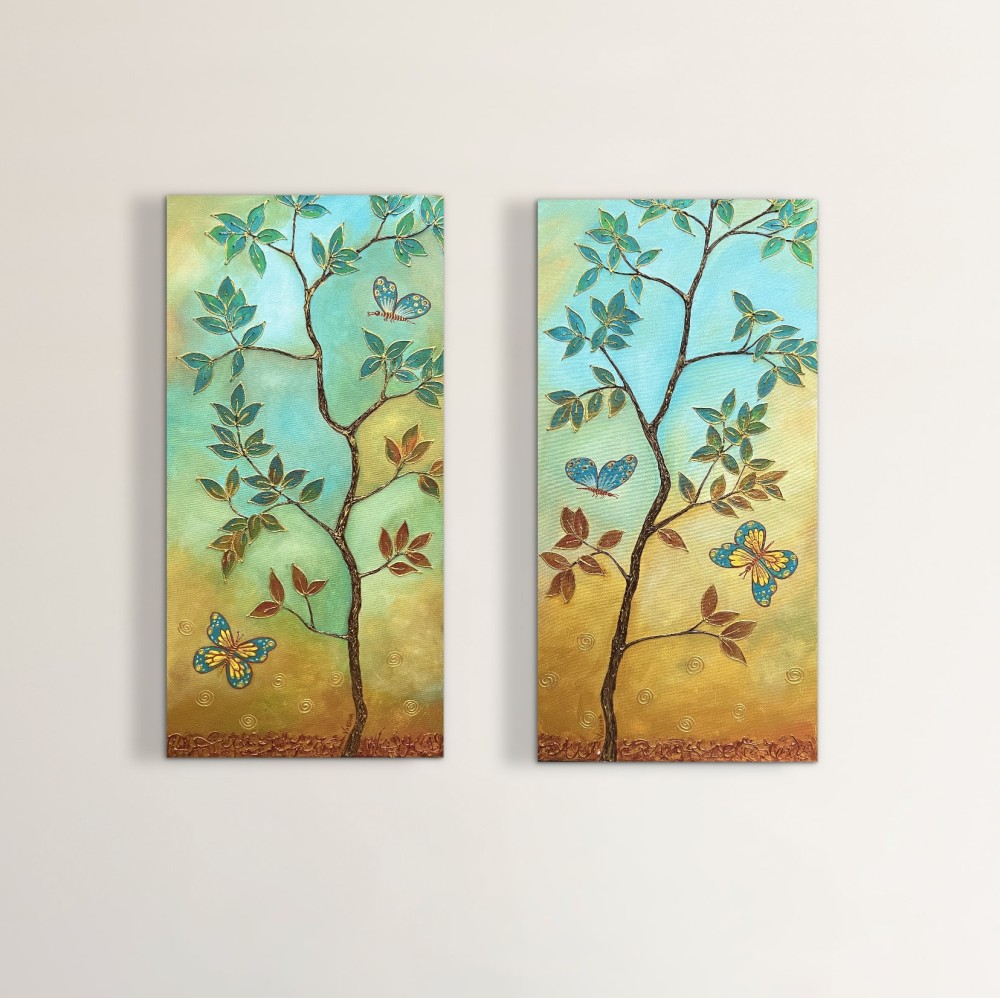 Set of 2 artworks with acrylics and texture on 30cm x 60cm canvas each