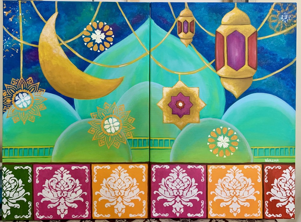 Acrylics spread across 2 canvases of 40cm x 60cm each.