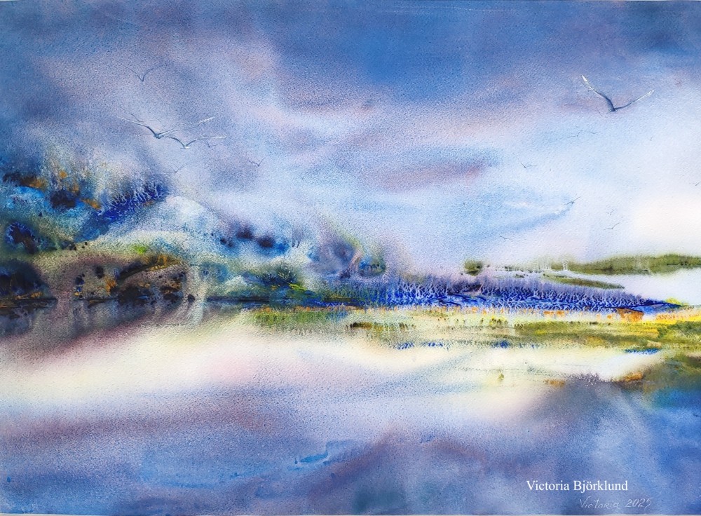 "The melody of Spring", watercolour 56x76 cm, 2025. The ECWS Exhibition & Symposium 2025 , Barcelona.