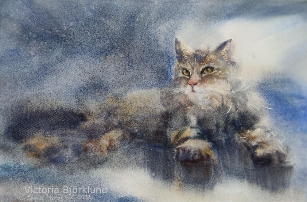 "The cat", watercolour 38x 56 cm, 2022