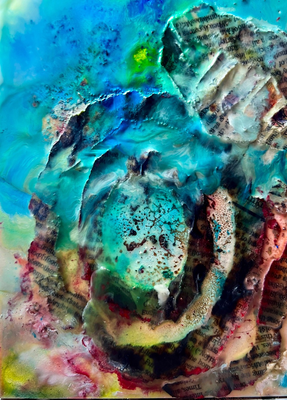 fire-scorched paper and encaustic