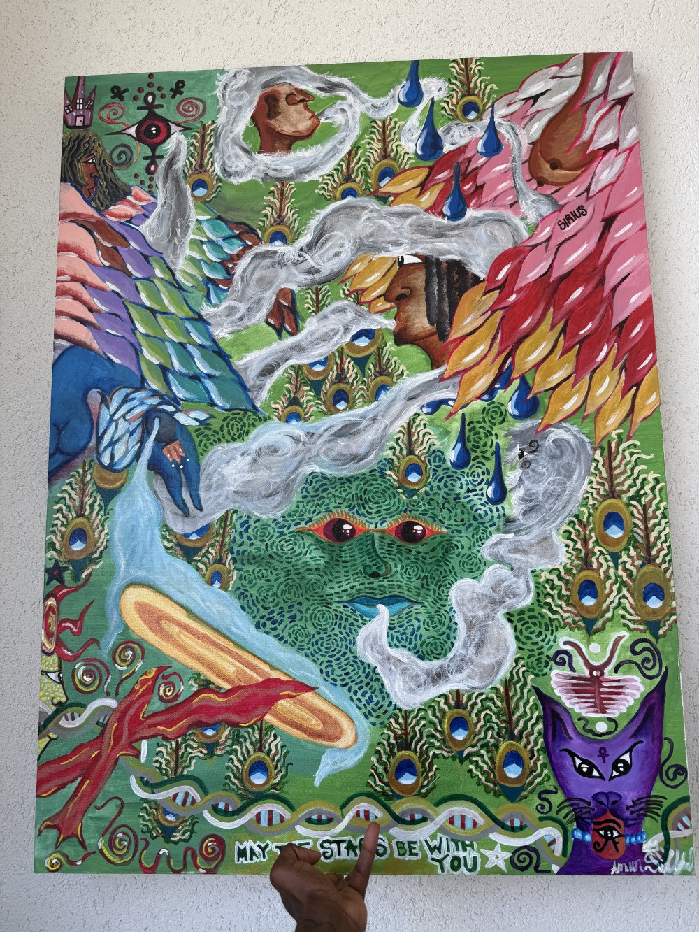 Triangulation of energy and different forms of light represented as Nephthys, Bastet, and Isis encompassing prosperity itself and intermingling with different forms of light