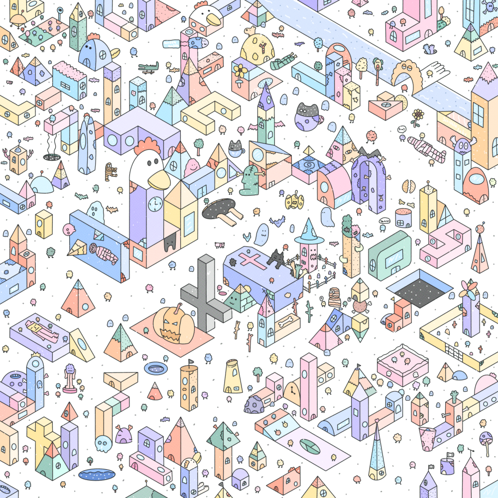 An imaginary town where the buildings are shaped from candy and sweets, playful, colorful forms that feel both whimsical and dreamlike

In this hidden place, sugary textures and soft shapes come together to create a small world born purely from imagination