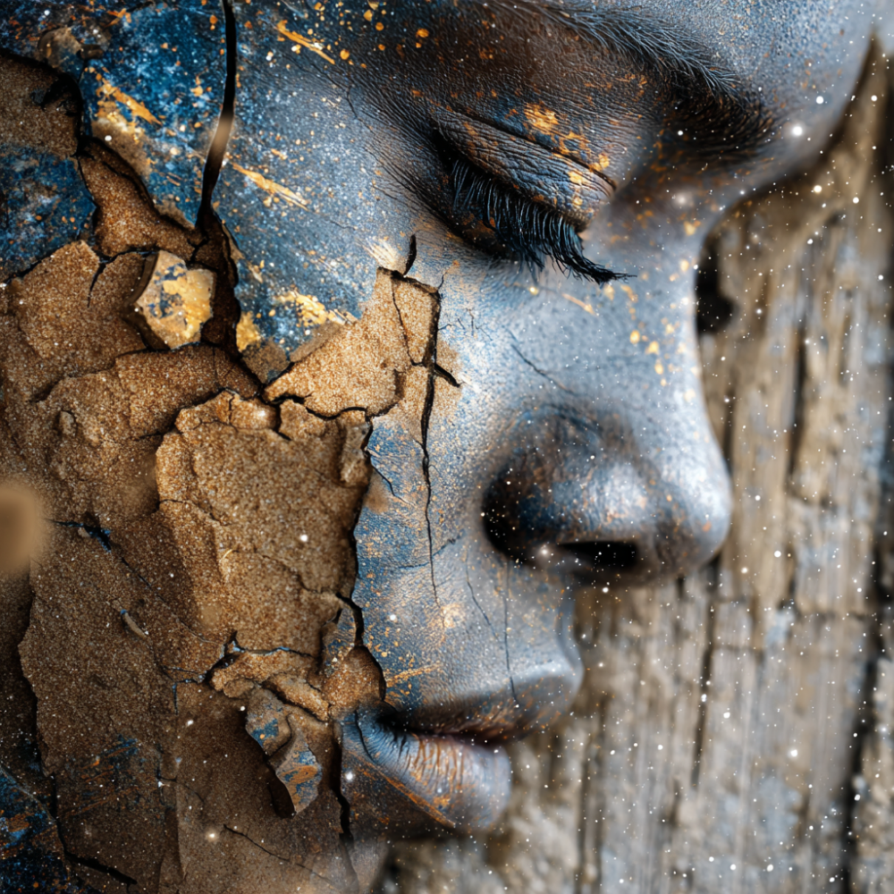 Not breaking apart, continents moving. Tectonic fractures don't destroy; they map where pressure met resistance and created new geographies. Diaspora isn't shattering. It's transformation at a scale that reshapes entire landscapes. The fault lines don't weaken the surface. They prove it survived forces that move worlds.

Medium: AI-generated digital art
Print options: Aluminum metal print or acrylic face-mount
Edition: Limited to 25 numbered prints
Available sizes: 24" × 24", 30" × 30", 36" × 36",  40" × 40"