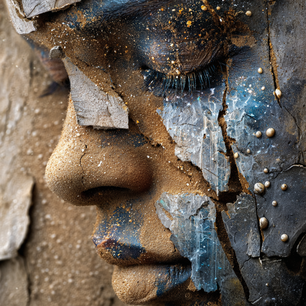 The geological boundary between frozen and thawed, preserved and exposed. Ice crystals form on the surface as paint peels away in translucent sheets. This marks the depth at which ground freezes. The threshold where transformation pauses before the slow melt begins.

Medium: AI-generated digital art
Print options: Aluminum metal print or acrylic face-mount
Edition: Limited to 25 numbered prints
Available sizes: 16"×16", 20"×20", 24"×24", 30"×30"